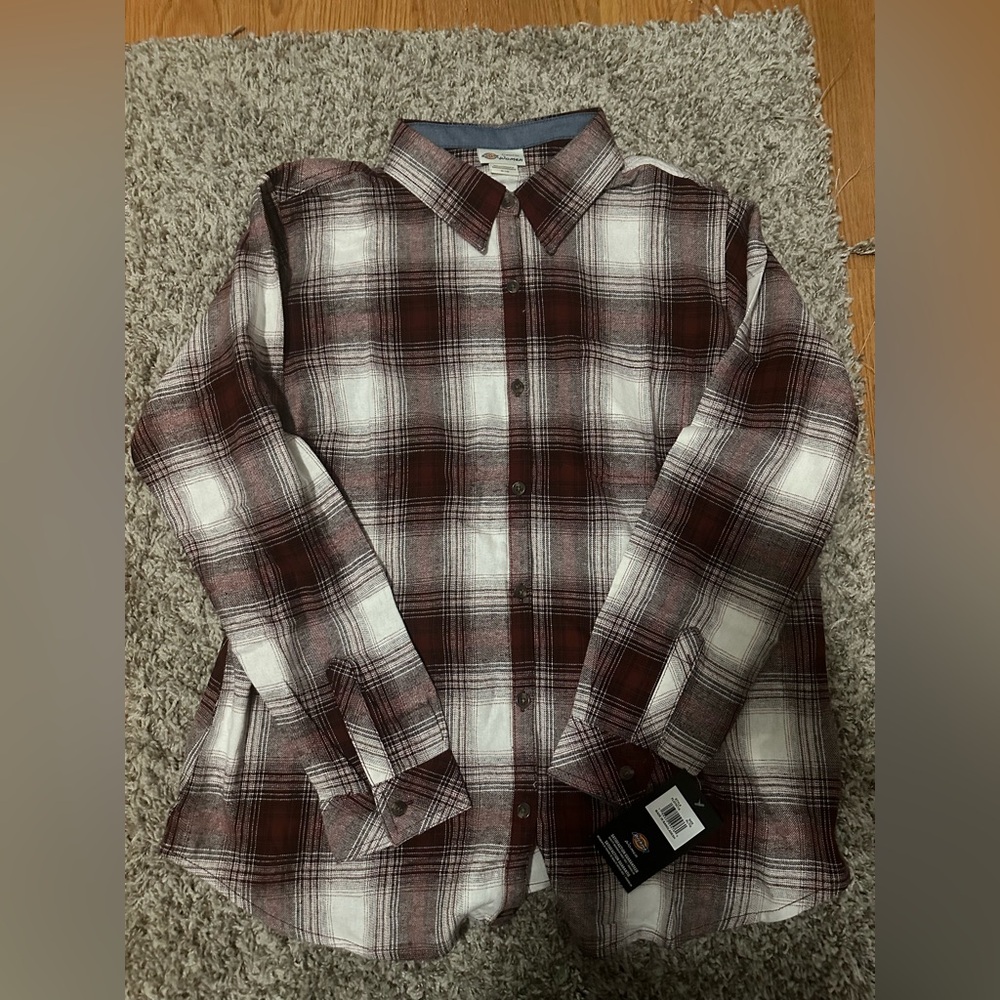 Dickies Burgundy Plaid Flannel shirt  Women size XL NWT